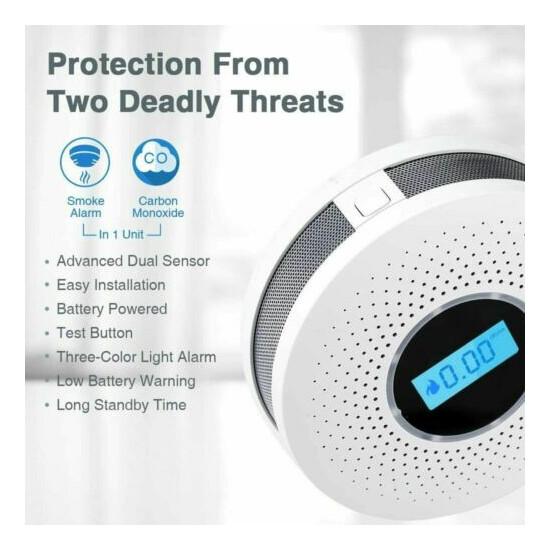 Smoke Detector and Carbon Monoxide Detector Alarm with LCD Display NO Battery image {1}