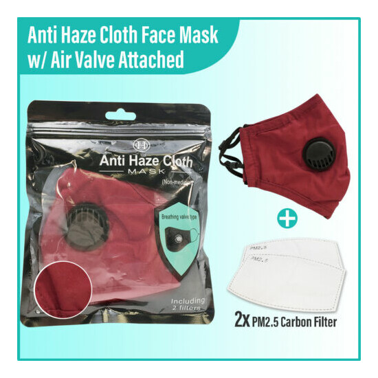 (5 PCS) Reusable Washable Cloth Face Mask w/ Air Valve 2x PM2.5 Filters (Choose) image {10}