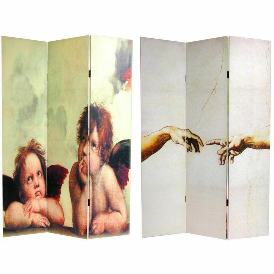 6' Double Sided Creation of Adam / Cherubs Canvas 3-Panel Room Divider $129 image {1}