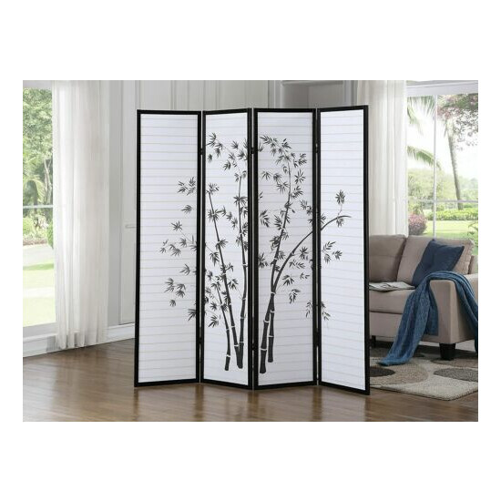 4 Panel Bamboo Design Folding Privacy Screen Hardwood Frame Room Divider image {1}