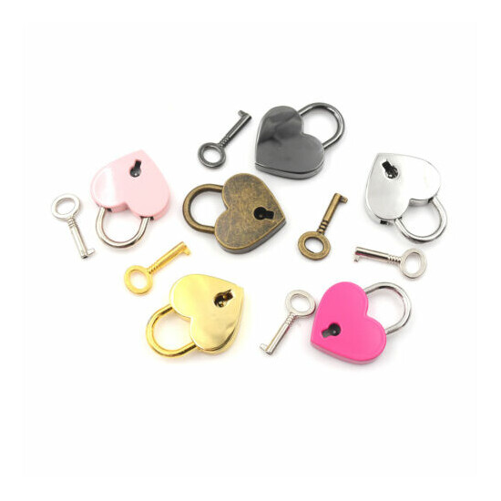 Mini Padlock Love Heart Shape Padlock Tiny Luggage Bag Case Lock With Key USZMC image {2}