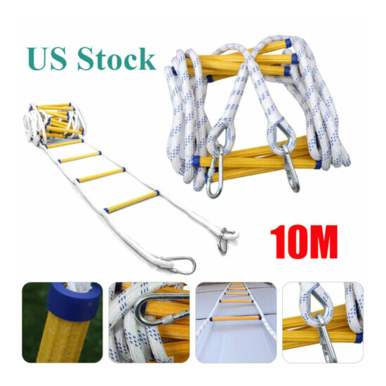 32.8ft Heavy Duty Emergency Fire Escape Rope Ladder Safety Ladders w/ Carabiners image {1}