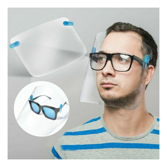 NEW Clear Safety Face Visor Mask Shield Clip On Glasses Blue/Clear image {1}