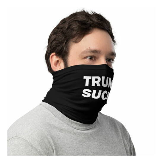 Trump Sucks Neck Gaiter Anti Trump Mask PPE Black and White Simple Minimal image {2}