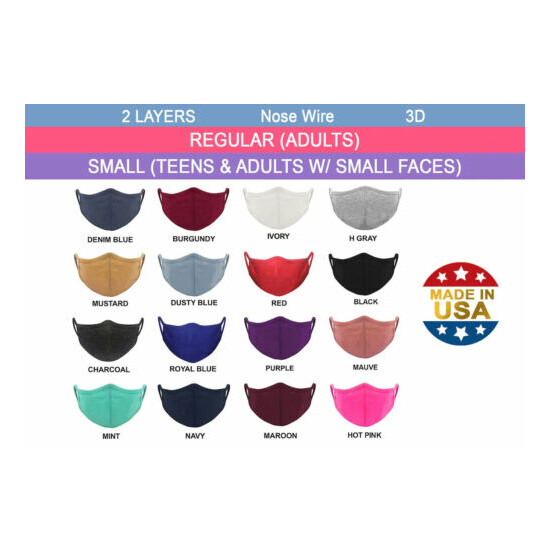 Cotton Face Mask with Filter Pocket Adult 3D Reusable Face Mask Made in USA image {1}