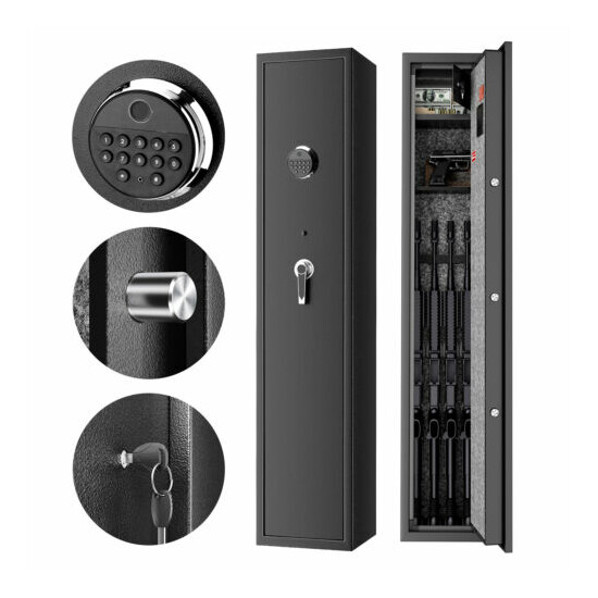 5 Gun Rifle Wall Storage Iron Safe Box Cabinet Double Security Lock Quick Access image {4}