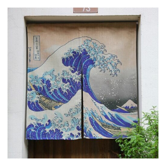 Japanese Door Curtain Tapestry Ukiyoe Hokusai The Great Wave Kanagawa Retro Deco image {2}