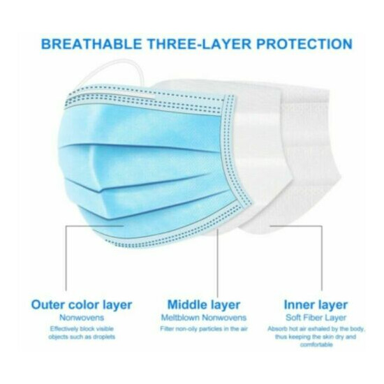 50/100 PCS Blue Face Mask Mouth & Nose Protector Respirator Masks USA Seller image {5}