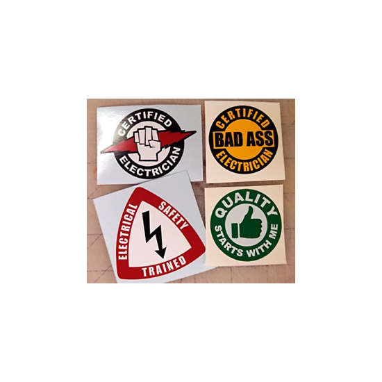 4x Electrician Hard Hat Stickers | Helmet Decals | Electrical Label Lunch Tool image {1}