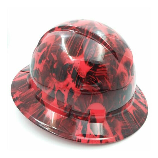 Hard Hat FULL BRIM custom hydro dipped, NEW RED MELTING SKULL EVIL SUPER SICK image {2}