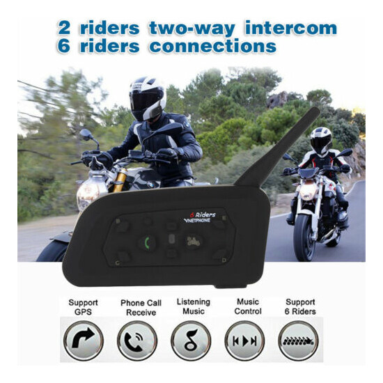 Bluetooth Motorcycle Helmet Interphone Intercom Headset Headphone 6 Riders image {1}