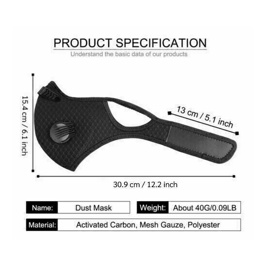 Dual Valve Breathable Mesh Sport Face Mask With Neck Strap & PM2.5 Carbon Filter image {6}