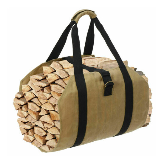 Portable Canvas Firewood Log Carrier Bag Waxed Canvas Log Tote Bags Camping image {4}