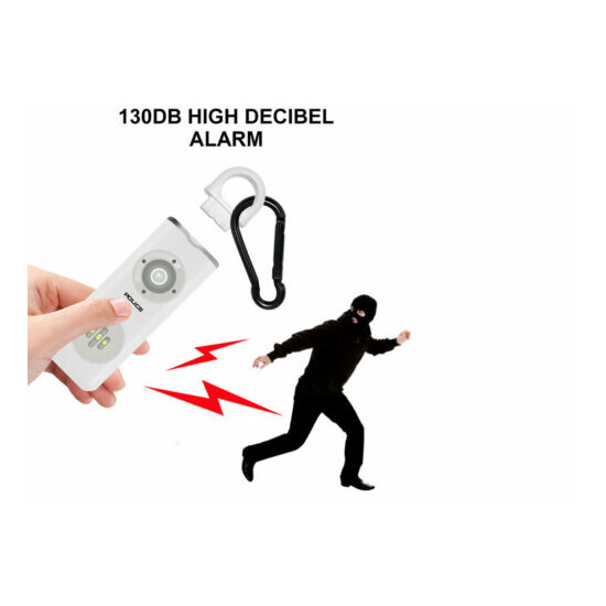 POLICE Personal Alarm Keychain Rechargeable Pocket Alarm LED Flashlight White image {3}