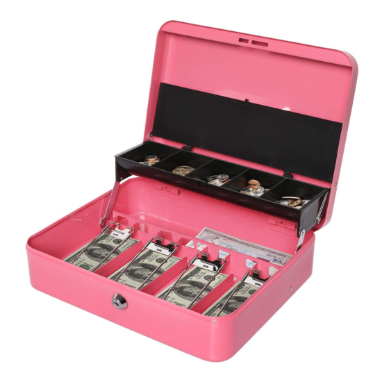 Cash Box with Money Tray and Lock Pink Cash Box with Key Lock Safe Money Box New image {1}