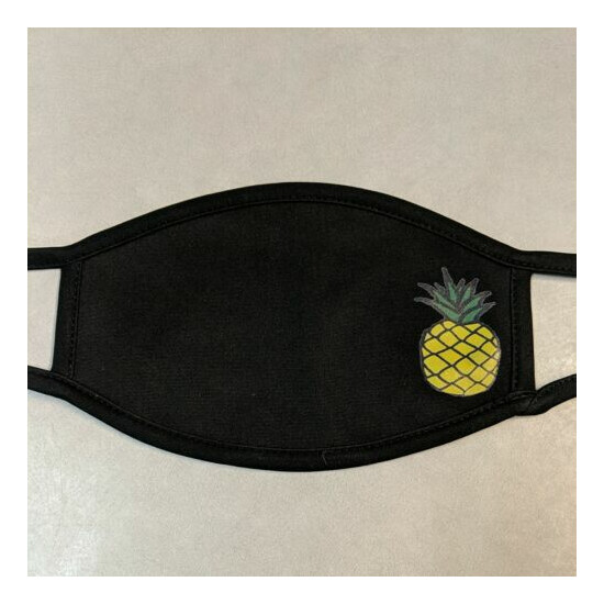Washable Reusable Black Face Mask with Pineapple synthetic fabric stretchy image {3}