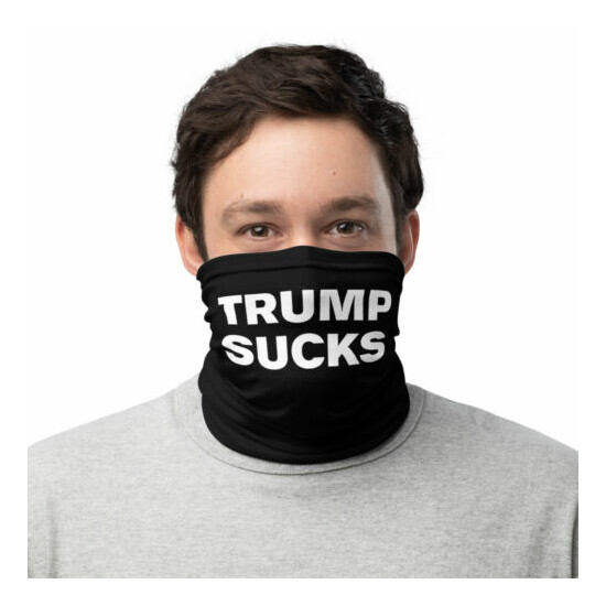 Trump Sucks Neck Gaiter Anti Trump Mask PPE Black and White Simple Minimal image {1}