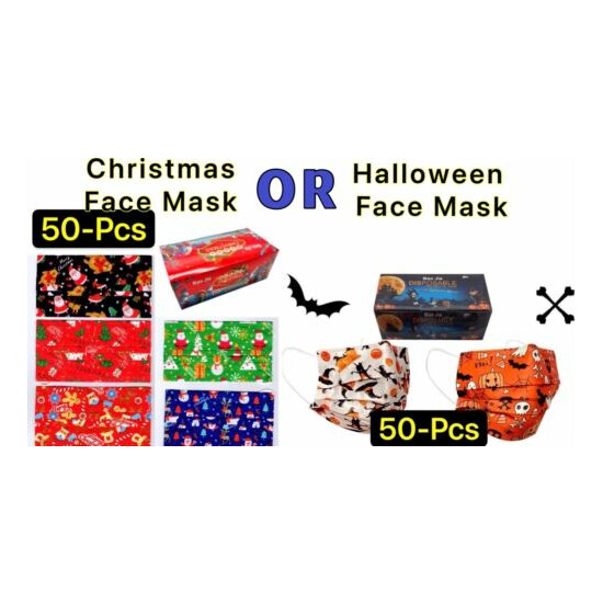50 Pcs Christmas/Halloween Face Mask Mouth & Nose Protector Respirator Masks image {1}