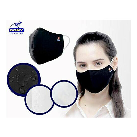 10 PC Dony Triple Layer Black Cloth Face Mask Washable Over 60 Times Black Color image {3}