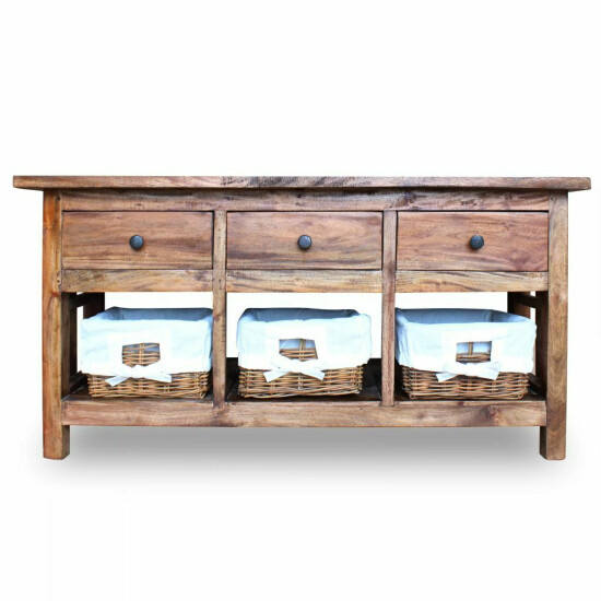 USA Sideboard w/ Rattan Baskets Solid Reclaimed Wood TV Stand Console Table image {3}