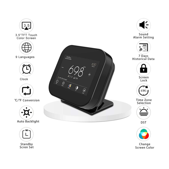 CABINAHOME Indoor CO2 Meter, Air Quality Monitor, Black  image {3}