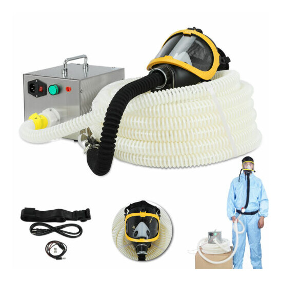 Electric Long Tube Flow Supplied Fresh Air Respirator System Full Face Gas Mask image {1}