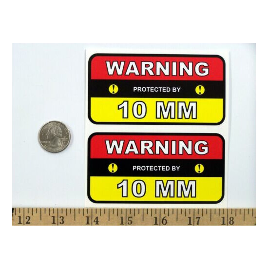 2 - Warning Protected by 10MM 2x4 Stickers Ammo Pistol Firearm Gun B112 image {2}