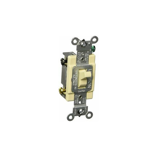 Leviton S01-CS415-2IS Grounded Toggle Switch, 120/277 Vac, 15 A, 2 P, Ivory image {1}