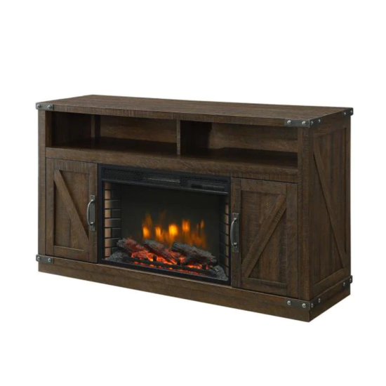 Electric Fireplace TV Stand w/ 13 Heat Settings Freestanding 53 In. Rustic Brown image {2}
