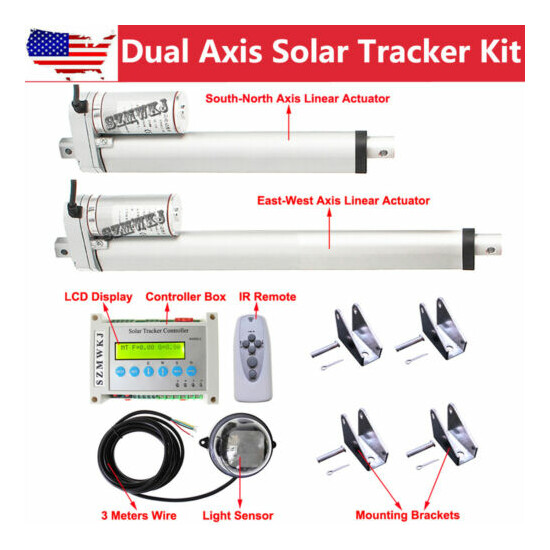 USA LCD Solar Tracking Tracker Dual Axis Kits W/ Linear Actuator Home Power IG image {1}