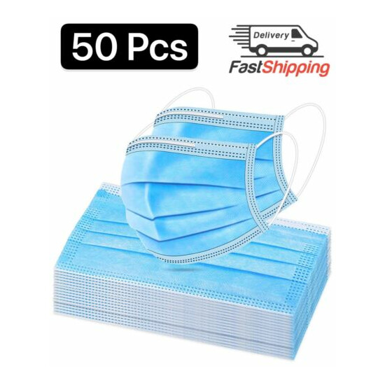  50 PCS Blue Face Mask Mouth & Nose Protecting Families Easy Safe image {1}