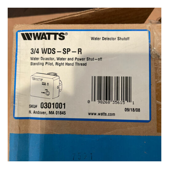 New Old Stock Watts 3/4" WDS-SP-R Water Detector Shutoff  image {1}