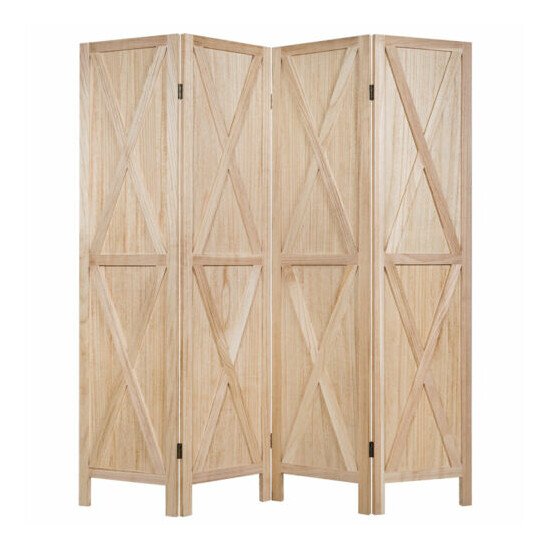 4 Panels Folding Wooden Room Divider W/ X-shaped Design 5.6 Ft Natural Color image {1}
