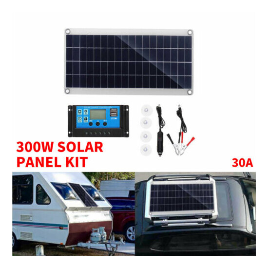 New 300W Flexible Solar Panel Kit Controller Dual USB Battery Charger Car RV image {1}