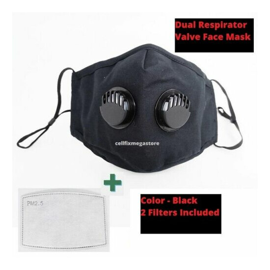 Cotton Reusable/Washable DUAL Respirator Valves ANTI-FOG Face Mask PM2.5 Filters image {9}