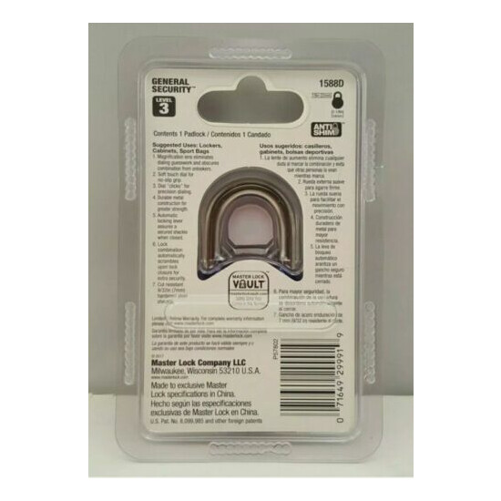 Master Lock Wide Magnification Combination Padlock--Blue--Level 3--1588D--NEW!! image {2}