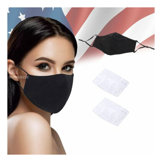 Cotton Cloth Masks With Nose Wire and Filter Pocket + Individual Pack Filter BLK image {1}