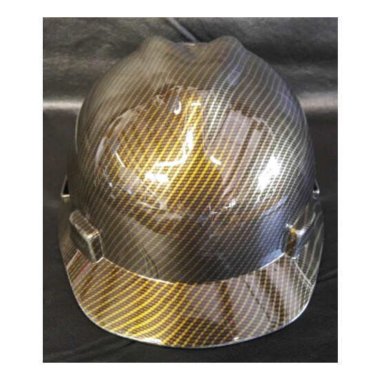 Hard Hat MSA Cap Style hydro dipped Gold Carbon Fiber  image {3}