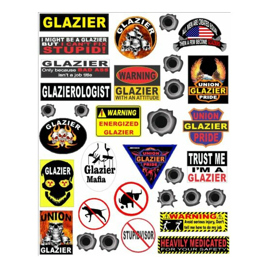 GLAZIER, 33 assorted glazier stickers value pack SH-15 image {1}