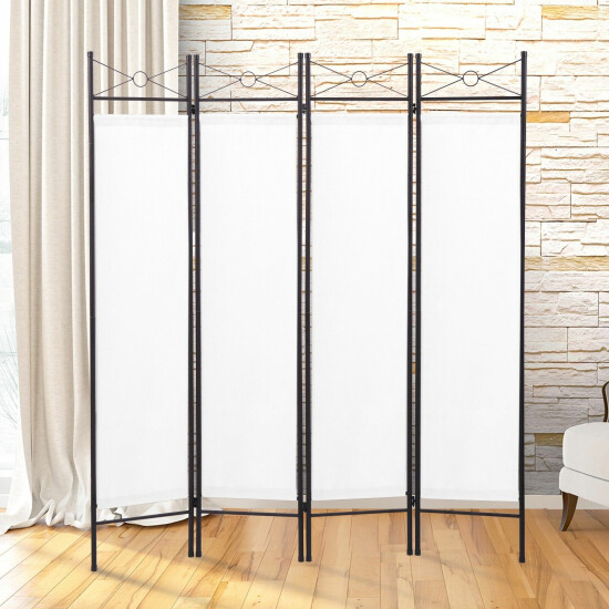 Room Divider Screen 4 Panel WH Folding Partition Privacy Room Decor White image {1}