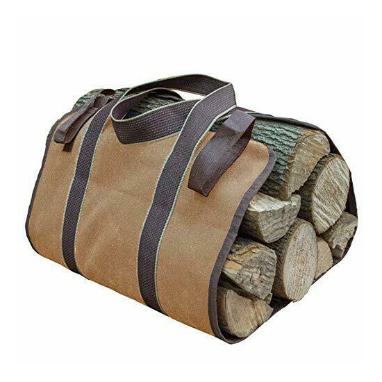 Log Carrier Canvas Firewood Tote Bag Heavy Duty Fireplace Carrier Carrier Lar... image {1}