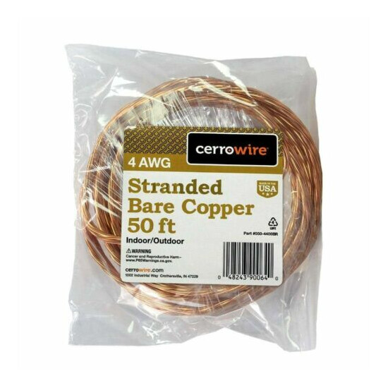 Cerrowire 50 ft. 4-Gauge Stranded SD Bare Copper Grounding Wire image {1}
