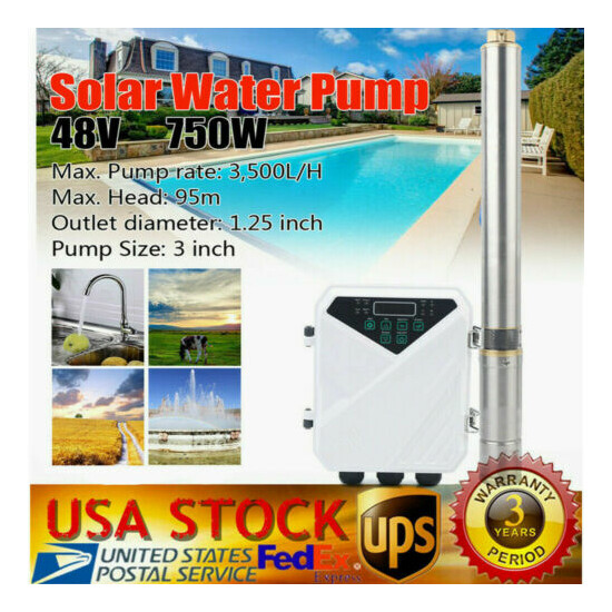 3" DC48V 1HP Deep Bore Well 750W Solar Water Pump Submersible & MPPT Controller image {1}