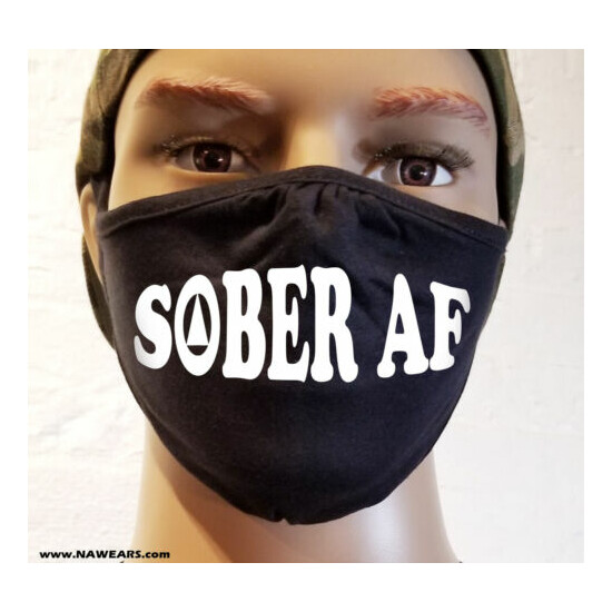 Alcoholics Anonymous SOBER AF - Black Face Mask - NEW 3 Option image {1}