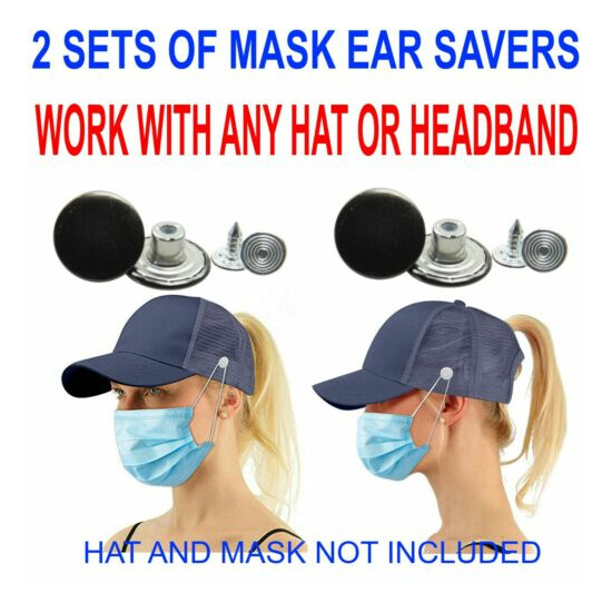 Button Mask Holder Ear Saver For Your Favorite Hat Ball Cap 2 Sets For 2 Hats image {1}