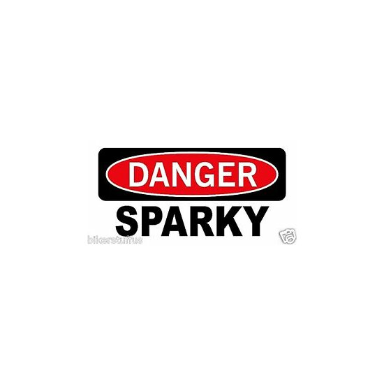 DANGER SPARKY HARD HAT STICKER HELMET STICKER TOOLBOX STICKER LAPTOP STICKER  image {1}