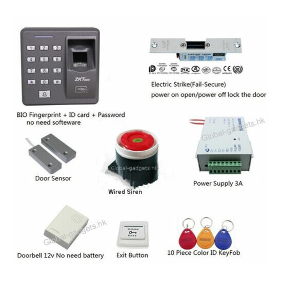 Fingerprint+RFID Card Door Access Control Kit+Strike Lock+Doorbell+Door Sensor image {1}