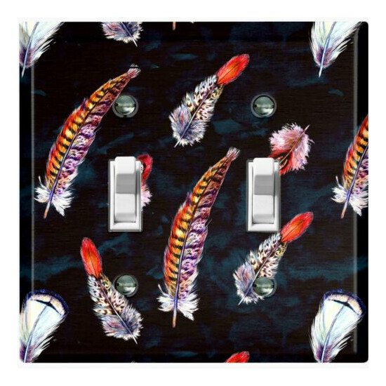 Metal Light Switch Cover Wall Plate Exotic Feather Pattern Party FTH002 image {5}
