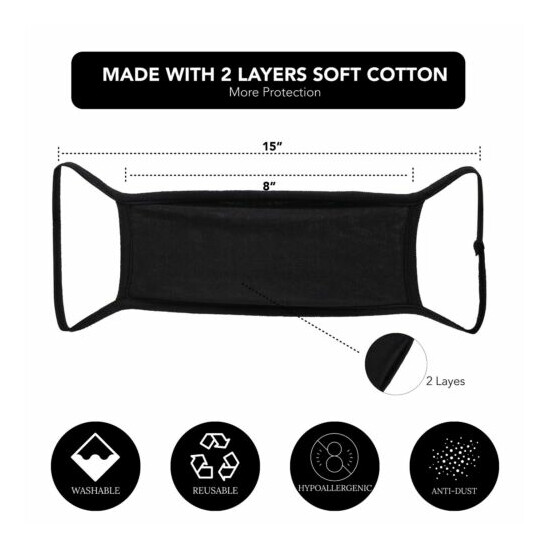 Cotton Face Masks Adult Black Reusable Washable Unisex- 3 Pack image {2}