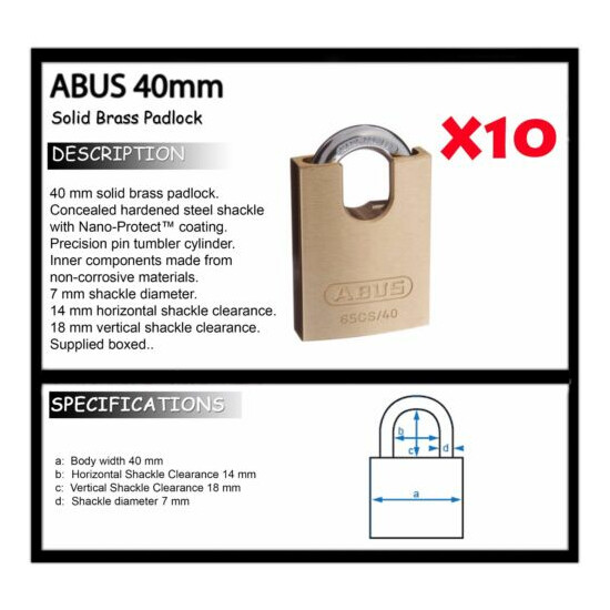 ABUS Padlocks KEYED ALIKE 40mm concealed Shackle x10 BULK LOT High quality image {2}